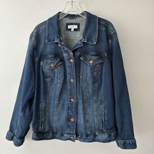 Loft Plus Denim Jacket Women's Size 24 Blue Trucker Jean Coat Button Up Classic